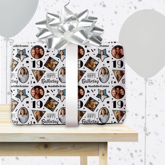 Papier Cadeau 19e anniversaire Photo Collage noir blanc