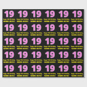 Papier Cadeau 19e anniversaire : Pink Stripes and Hearts "19" +  (Plat)