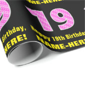 Papier Cadeau 19e anniversaire : Pink Stripes and Hearts "19" +  (Coin rond)