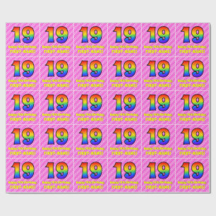 Papier Cadeau 19e anniversaire : Pink Stripes & Hearts, Arc-en-c