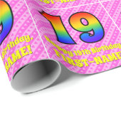 Papier Cadeau 19e anniversaire : Pink Stripes & Hearts, Arc-en-c (Coin rond)