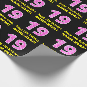 Papier Cadeau 19e Anniversaire : Rayures roses et coeurs "19" +