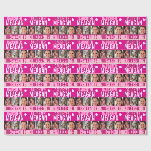 Papier Cadeau 19e anniversaire trois photos fille rose enveloppe (Plat)