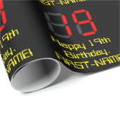 Papier Cadeau 19ème anniversaire : Rouge Digital Horloge Style " (Coin rond)