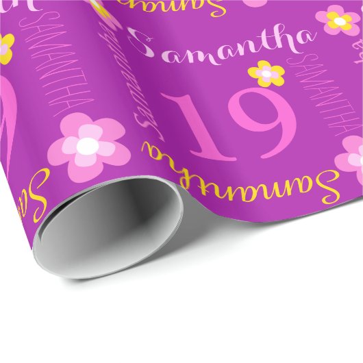 Papier Cadeau 19ème enveloppe d'anniversaire d'âge nommé (Coin rond)