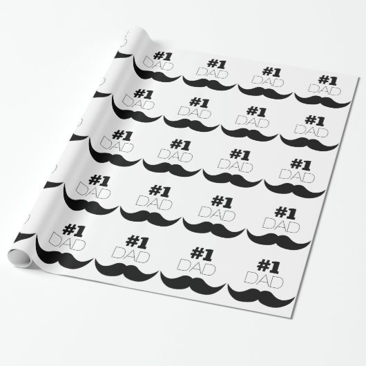 Papier Cadeau #1 Papa Mustache noire - Numéro Un (Déroulé)