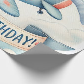 Papier Cadeau 1er Anniversaire Aéronef Boy Aquarelle vers le hau (Coin)