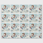 Papier Cadeau 1er Anniversaire Aéronef Boy Aquarelle vers le hau (Plat)