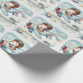 Papier Cadeau 1er Anniversaire Aéronef Boy Aquarelle vers le hau (Coin)