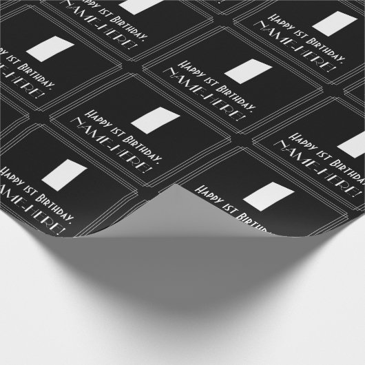 Papier Cadeau 1er anniversaire : Art Déco Inspiré Look "1" & Nom (Coin)