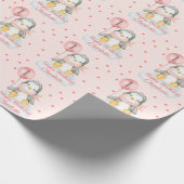 Papier Cadeau 1er anniversaire bébé Penguin rose (Coin)