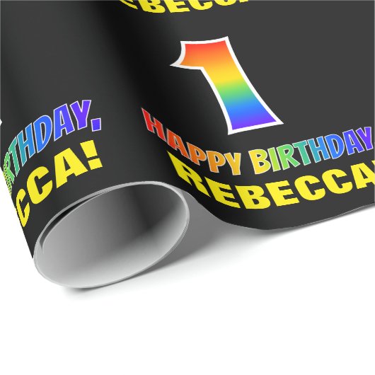 Papier Cadeau 1er anniversaire : Bold, amusant, simple, arc-en-c (Coin rond)