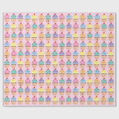 Papier Cadeau 1er Anniversaire Cupcake rose jaune mignonne Motif (Plat)