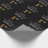 Papier Cadeau 1er anniversaire : Elégant, noir, Faux Gold Look (Coin)