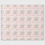 Papier Cadeau 1er anniversaire joli éléphant floral rose Nom de  (Plat)