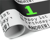Papier Cadeau 1er anniversaire - Nerdy / Geeky Style "1" et nom (Coin rond)