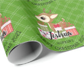 Papier Cadeau 1er Noël du bébé mignon Hiver Fawn Deer Doe (Coin rond)