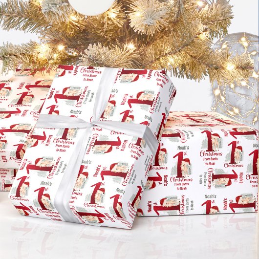 Papier Cadeau 1er Noël Nom du cerf de Noël Santa Hat Rouge Numér