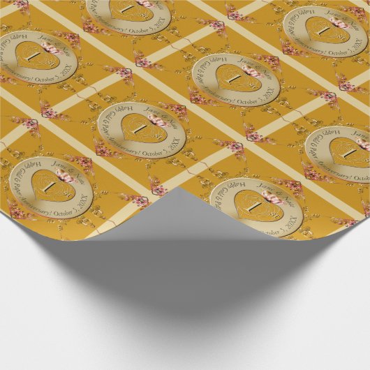 Papier Cadeau 1er ou 50e anniversaire de Mariage d'ocre d'or (Coin)