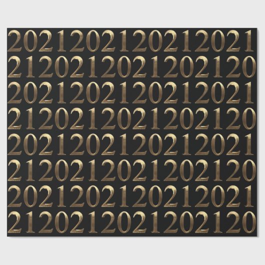 Papier Cadeau 2021 Elégant Faux Golden Numbers Black and Gold (Plat)