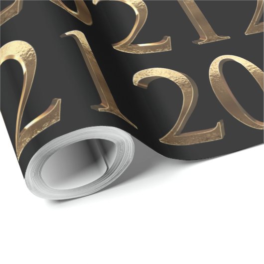 Papier Cadeau 2021 Elégant Faux Golden Numbers Black and Gold (Coin rond)