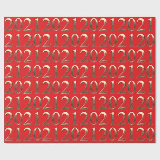 Papier Cadeau 2021 Elégant Faux Golden Numbers Bright Red (Plat)