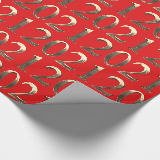 Papier Cadeau 2021 Elégant Faux Golden Numbers Bright Red (Coin)
