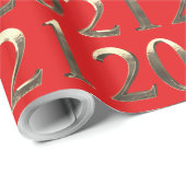 Papier Cadeau 2021 Elégant Faux Golden Numbers Bright Red (Coin rond)