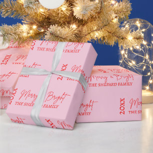 Papier Cadeau 2026 Moderne Joyeux et Lumineux Rouge Rose Noël
