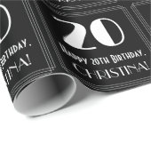 Papier Cadeau 20e anniversaire - Art Déco Inspiré Look "20", Nom (Coin rond)