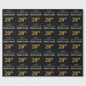 Papier Cadeau 20e anniversaire : Elégant, Noir, Faux Gold Look (Plat)