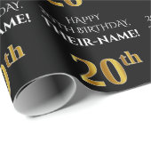 Papier Cadeau 20e anniversaire : Elégant, Noir, Faux Gold Look (Coin rond)