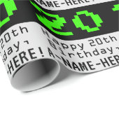 Papier Cadeau 20e anniversaire - Nerdy / Geeky Style "20" et nom (Coin rond)