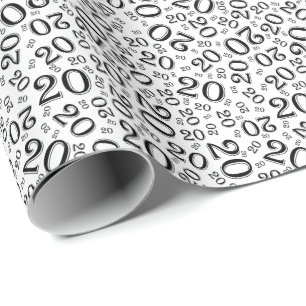 Papier Cadeau 20e anniversaire Noir et blanc Numéro Motif 20