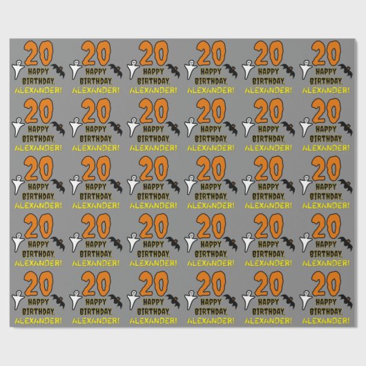 Papier Cadeau 20e anniversaire : Thème d'Halloween Éffrayant, No (Plat)