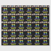 Papier Cadeau 21e anniversaire : Arc-en-ciel "21"; photos et nom (Plat)