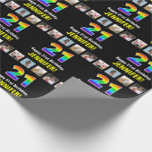 Papier Cadeau 21e anniversaire : Arc-en-ciel "21"; photos et nom (Coin)