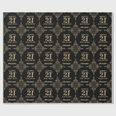 Papier Cadeau 21e anniversaire Black and Gold Parties scintillan (Plat)