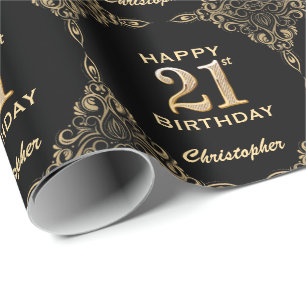 Papier Cadeau 21e anniversaire Black and Gold Parties scintillan