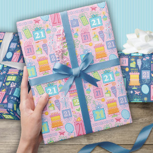 Papier Cadeau 21e Anniversaire Cake Balloons Casquette présente