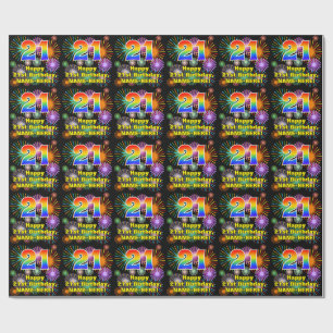Papier Cadeau 21e anniversaire : Fun Fireworks, Rainbow Look # "