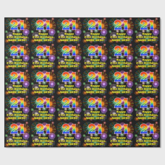Papier Cadeau 21e anniversaire : Fun Fireworks, Rainbow Look # " (Plat)