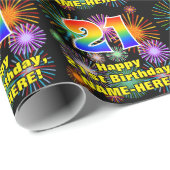 Papier Cadeau 21e anniversaire : Fun Fireworks, Rainbow Look # " (Coin rond)