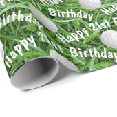 Papier Cadeau 21e Anniversaire Golf Balls on Grass Wrapping Papi (Coin rond)