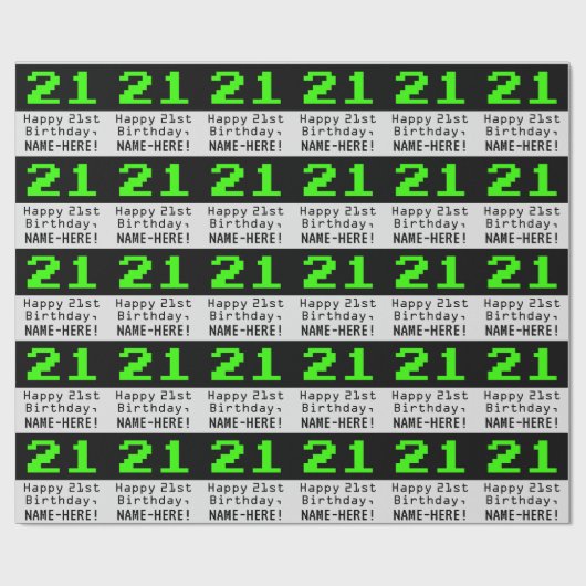 Papier Cadeau 21e anniversaire - Nerdy / Geeky Style "21" et nom (Plat)
