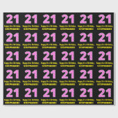 Papier Cadeau 21e anniversaire : Pink Stripes and Hearts "21" +  (Plat)