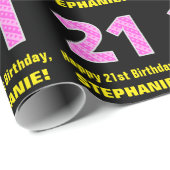 Papier Cadeau 21e anniversaire : Pink Stripes and Hearts "21" +  (Coin rond)