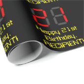 Papier Cadeau 21e anniversaire : Rouge Digital Horloge Style "21 (Coin rond)