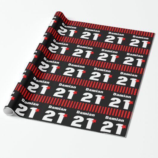 Papier Cadeau 21ème Le noir rouge de collection d'anniversaire (Déroulé)