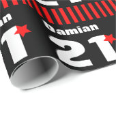 Papier Cadeau 21ème Le noir rouge de collection d'anniversaire (Coin rond)